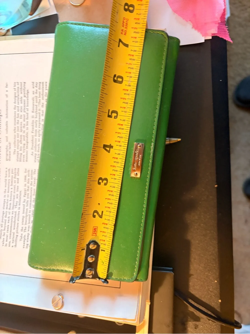kate spade Green Leather Wristlet Clutch with Silver Plaque very high-end